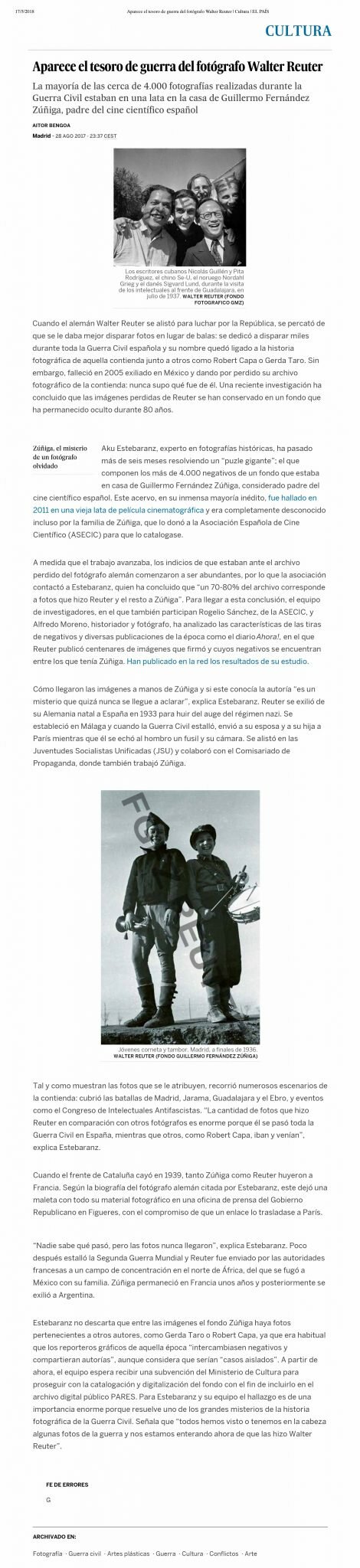El País, el archivo fotográfico de Walter Reuter